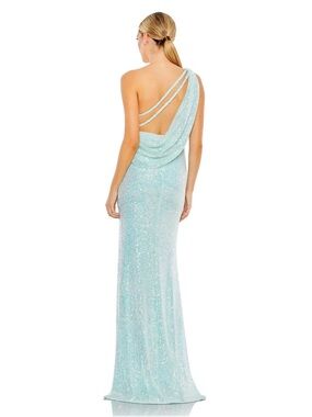 IEENA for Mac Duggal 26990 Sequined Strappy Draped Back Ice Blue Gown Dress Sz 6